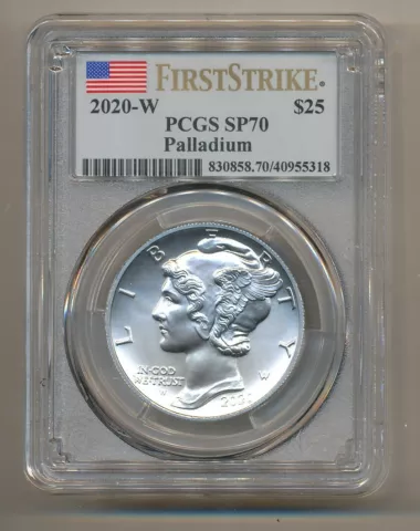 2020 W $25 PALLADIUM Eagle PCGS SP70 FIRST STRIKE - One Ounce Cover