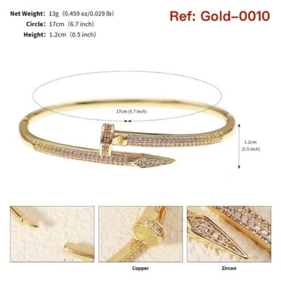 Pulseira feminina de luxo de unhas abertas ouro/prata plantada com zircônia cúbica joia - Imagem 1 de 4