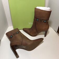 NEW Madeline Stuart Brown leather pointy toe high heel ankle boots 9.5 Western