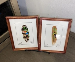 Vintage 2 Painting Parrot on a Feather Costa Rica Jose Garro Framed Art Signed - Picture 1 of 15