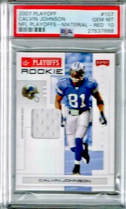 2007 Playoff NFL Playoffs Calvin Johnson Material Red PSA 10 RC 84/100 Rare