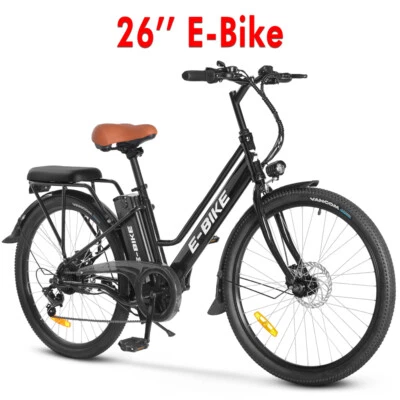 E-Bike 26" Electric Bike for Adults 750W Motor City Bicycle Commuter Ebike Black - Image 1 of 4