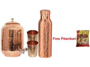 Nuevo Dispensador de Agua de Cobre (Matka) Contenedor Martillado Olla con Botella y 2 Vasos - Imagen 1 de 7