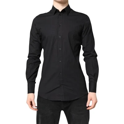 Camisa DOLCE & GABBANA Negra DORADA Algodón Vestido Formal Hombres 40/US16/M RRP 450usd Foto 1 de 4