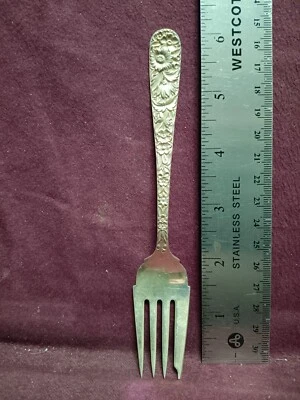 Sterling S KIRK & SON REPOUSSE SALAD FORK 6 3/8"  32-33 grams NO MONOGRAM - Image 1 of 4