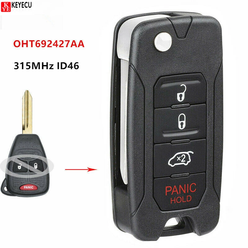Modified Folding Remote Key Fob 315Mhz ID46 for Jeep Dodge Chrysler OHT692427AA Foto 1 de 4