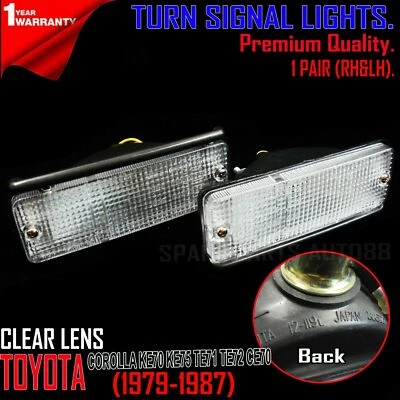 FOR TOYOTA COROLLA KE72 KE75 1979-86 Clear Pair Front Bumper Turn Signal Lights Foto 1 de 4