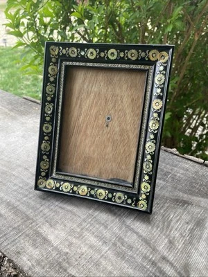 Beautiful Black Vintage Mother Of Pearl Inlay Wood Lacquer Picture Frame Asia - Image 1 of 4