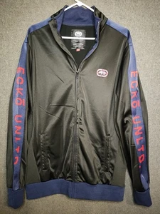Ecko Unltd Y2K Track Jacket Men’s L Black Blue Full Zip Logo Sleeve Streetwear - Picture 1 of 4