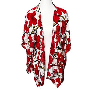Do Everything In Love Kimono Womens One Size Floral Red Draped Flowy Cardigan - Picture 1 of 7