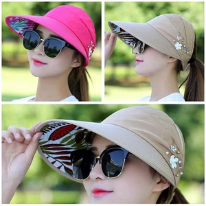 Women’s Wide Brim Foldable Sun Hat Summer Vacation Beach Visor Anti-UV Cap - Picture 1 of 18