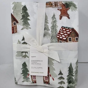 Pottery Barn Gingerbread Forest Sheet Set Queen Christmas New Cotton - Picture 1 of 4