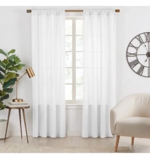 Par de cortinas de algodón orgánico a rayas semi transparentes Gap Home blanco 48x63 - Imagen 1 de 5