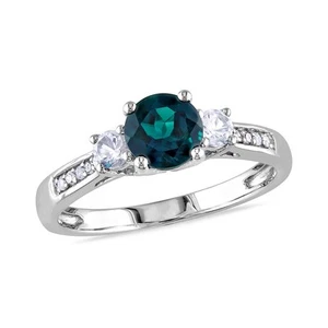 AMOUR Diamond and Created Emerald and White Sapphire 3-sTone Engagement Ring In - Picture 1 of 4