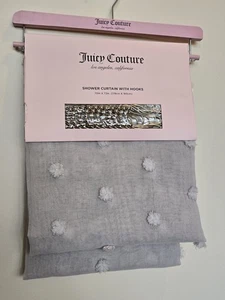 Juicy Couture Shower Curtain With Hooks Gray Silver Pom Pom Semi Sheer - Picture 1 of 6