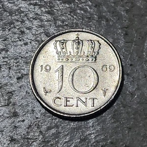 NETHERLANDS 🇳🇱 TEN (10) CENTS COIN 1969 (QUEEN JULIANA) - Picture 1 of 2