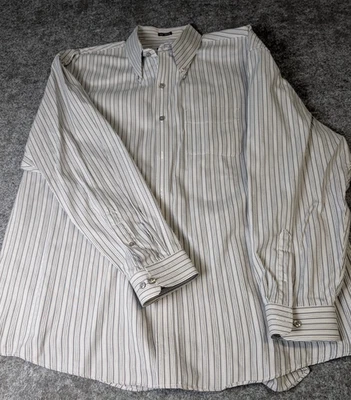 Van-Heusen 男式正装衬衫灰色条纹尺寸 2XL 18-18.5 无铁 — 第 1/4 张图片
