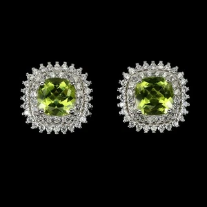 925 Sterling Silver Earrings Cushion Peridot 7mm Natural Gemstone Jewelry - Picture 1 of 14