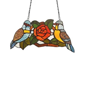 Tiffany Style Stained Glass Bird Window Panel Hanging Suncatcher Rose Art - Picture 1 of 9
