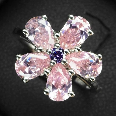 Anelli in argento sterling 925 con tormalina rosa floreale misura 6,5 - Immagine 1 di 4