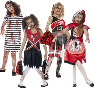 Disfraz de Zombi Niñas Halloween Niños Vestido Elegante Conjunto de Animadora Escuela Niña Foto 1 de 2