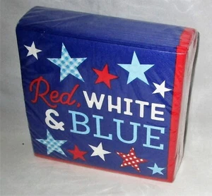 SERVILLETAS PARA BEBIDAS PATRIÓTICAS 60 Ct. 2 Capas 9 3/4" X 9 3/4" ROJO, BLANCO Y AZUL CHISPAS - Imagen 1 de 1