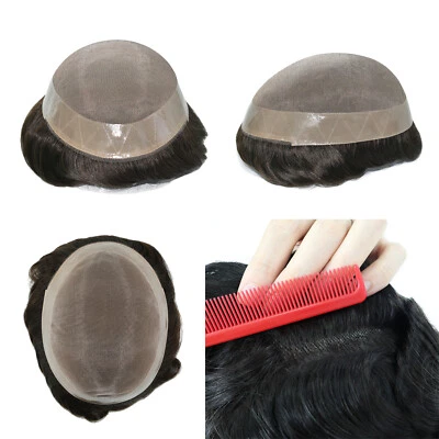 Sistema de reemplazo de cabello humano Toupee para hombre Pieza de cabello fino Mono Poli Piel ToupeePU Foto 1 de 4