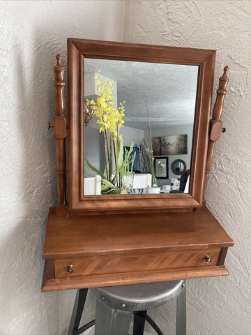 Vtg. Ethan Allen Baumritter Cheval Dresser Top Vanity Shaving Mirror w/Drawer Cover
