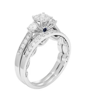 1.60CTW White Round Cut Simulated Diamond Wedding Matching 925 Silver Ring Set - Image 1 of 3
