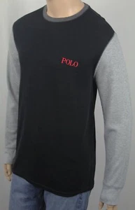 Polo Ralph Lauren Black Crewneck Waffle Thermal Sleep Shirt Grey Sleeves NWT - Picture 1 of 1