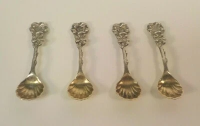Set/4 Reed & Barton Sterling Silver Salt Spoons, WILD ROSE II Pattern - Image 1 of 4