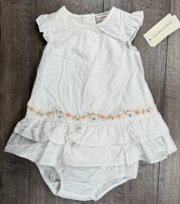 Ropa Bebé Niña Nuevo Vestido Floral Blanco Laura Ashley 3 Meses 2 piezas Foto 1 de 4
