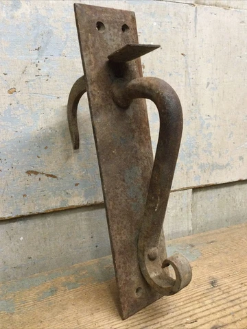 Antique Cast Iron Door Handle Plate & Latch Farmhouse Decor Rusty Relic Cover