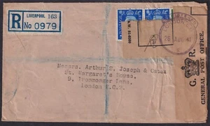 1941 Liverpool Registered: London; Found Opened or Damaged and Officially Sealed - Imagen 1 de 5