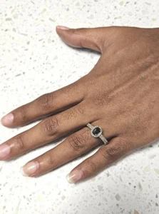 Engagement Ring Miadora 14k White Gold 1CT TDW Oval Black Center Diamond Halo. - Picture 1 of 5