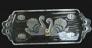 WALTHER CRYSTAL RECTANGLE TRAY SWAN ON A FROSTED POND GERMANY NEW MINT - Picture 1 of 2