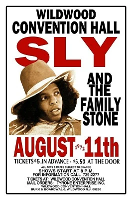 SLY & THE FAMILY STONE 1971 Concert Gig Poster Wildwood NJ CONVENTION HALL