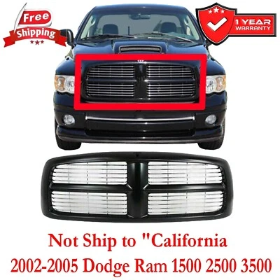 New For 2002-2005 Dodge Ram 1500 2500 3500 Pickup Front Grille Black Plastic - Imagem 1 de 4