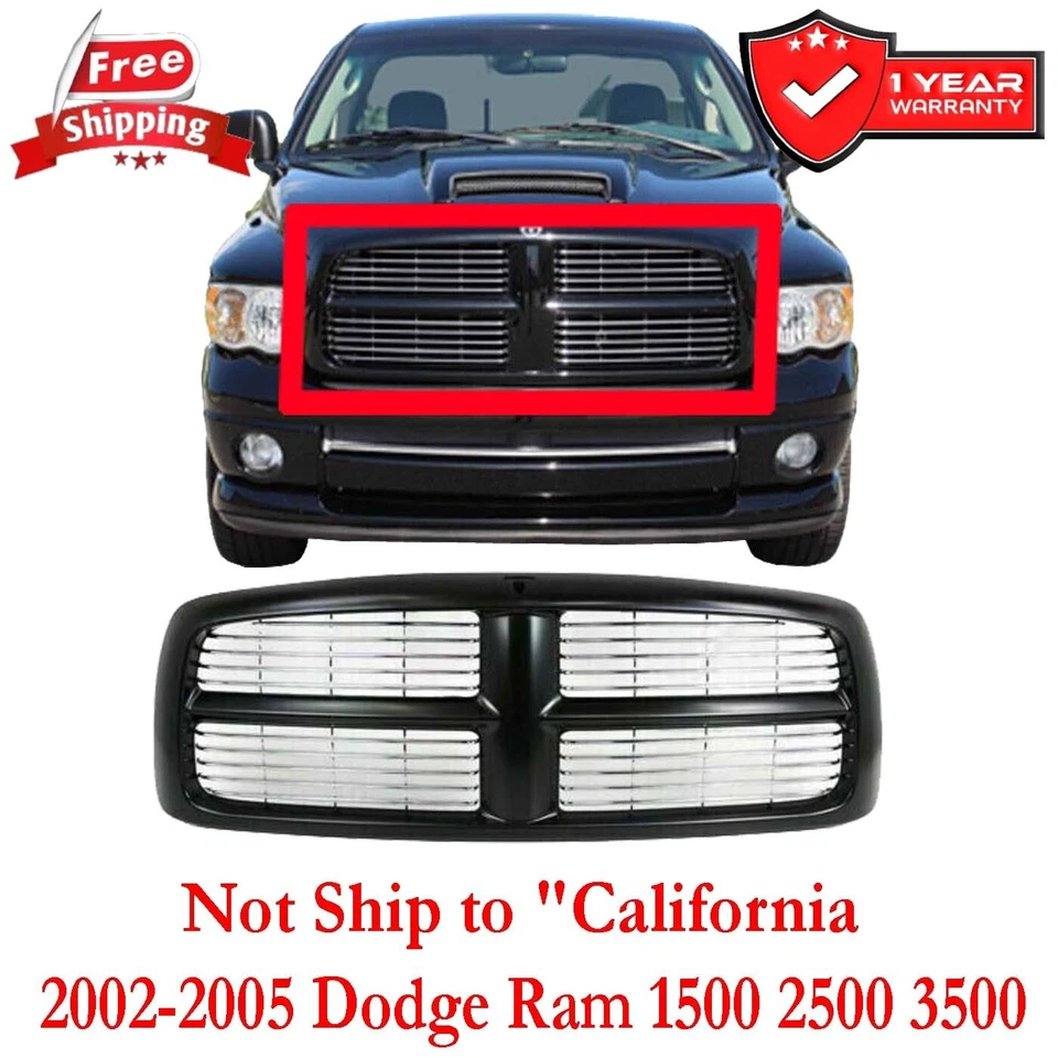 New For 2002-2005 Dodge Ram 1500 2500 3500 Pickup Front Grille Black Plastic Foto 1 de 4