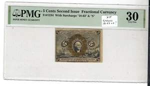 Second Issue 5 Cents Fractional Currency "18-63" & "S" Fr# 1234 PMG30 - Picture 1 of 2