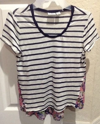 Camisa alta baja blanca con rayas azules y flores Cato para niñas talla 18 nueva sin etiquetas Foto 1 de 4