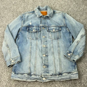 Lucky Brand Denim Trucker Jacket Mens Smal Blue Faded Distressed - Picture 1 of 15