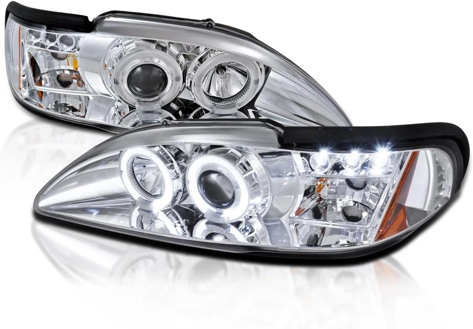 Conjunto de par de faros proyectores LED cromados para Ford Mustang GT SVT 1994-1998 Foto 1 de 4