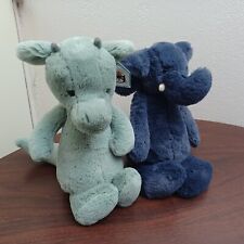 Jellycat London Bashful Dragon And Blue Elephant Soft Plush Stuffed Animal Lot 