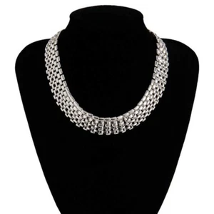 Women's Fashion Jewelry Silver Link Chain Collar Statement Necklace 138 - Picture 1 of 9