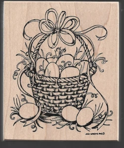 CESTA DE SELLO DE GOMA NORTHWOODS CON HUEVOS montados en madera - Imagen 1 de 2