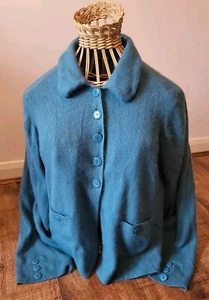 Elegant Long Tall Sally, cardigan collared, contains Angora 20, ocean blue/teal - Picture 1 of 7