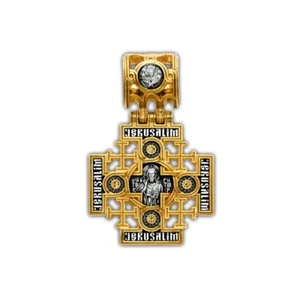 Sterling Silber 925 vergoldet Unsere Liebe Frau von Jerusalem Jesus Pantokrator Kreuz - Bild 1 von 8