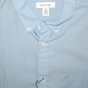 Calvin Klein Herren LS blau weiß Stp Tasche Knopfleiste Hemd L Neu mit Etikett - Bild 1 von 2