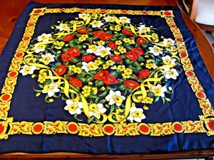 VTG 'BROOKS BROS.' ITALY SILK DAFFODILS 17TH ANNIVERSARY 34"X35" NAVY SCARF EXC - Picture 1 of 11